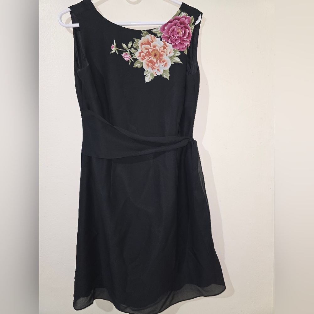 BONGO Black Mini Dress with Pink and Peach Floral Accents